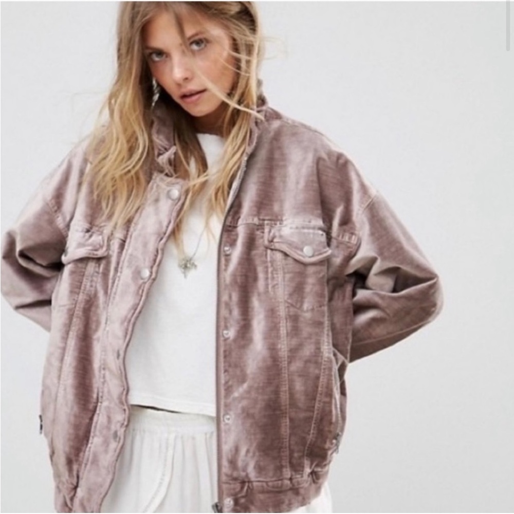 Free people Mauve velvet zip jacket